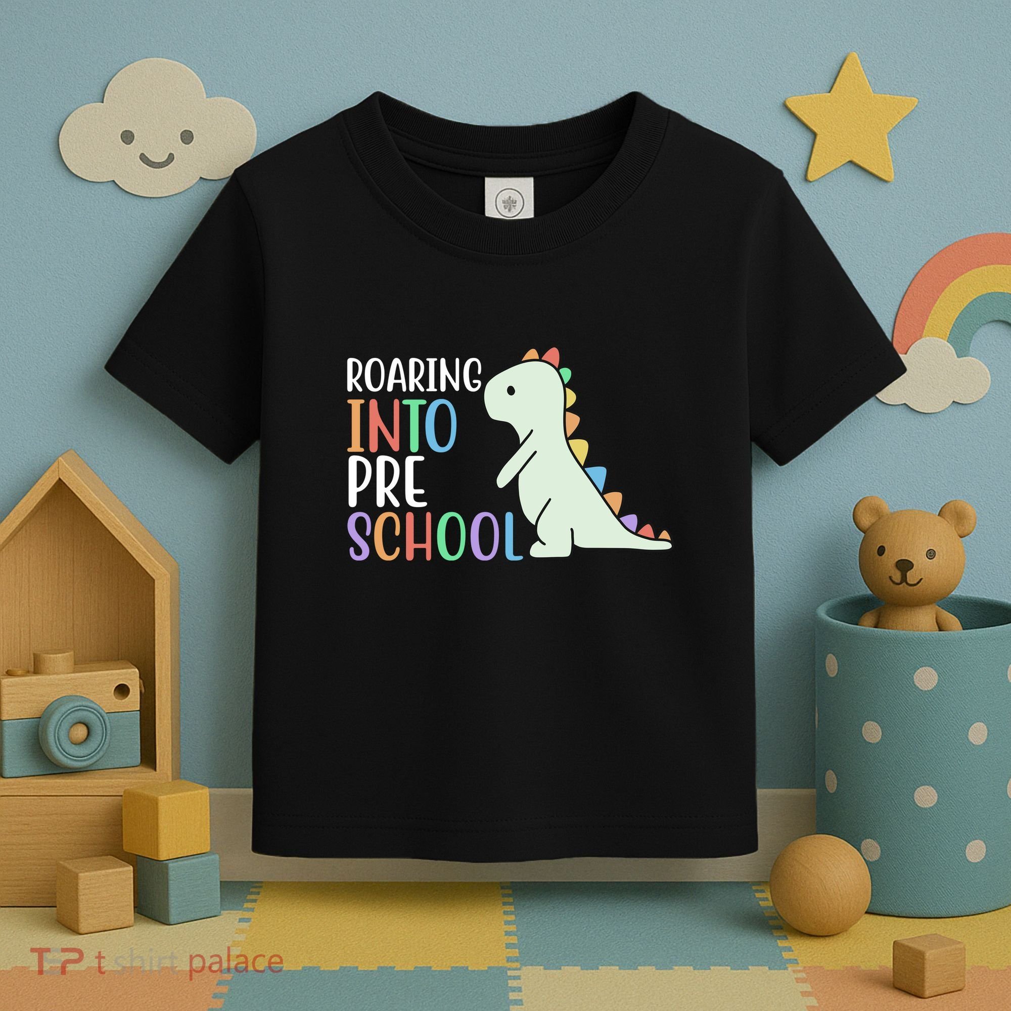 Roaring Into Pre School Cute Dinosaur Toddler T-Shirt