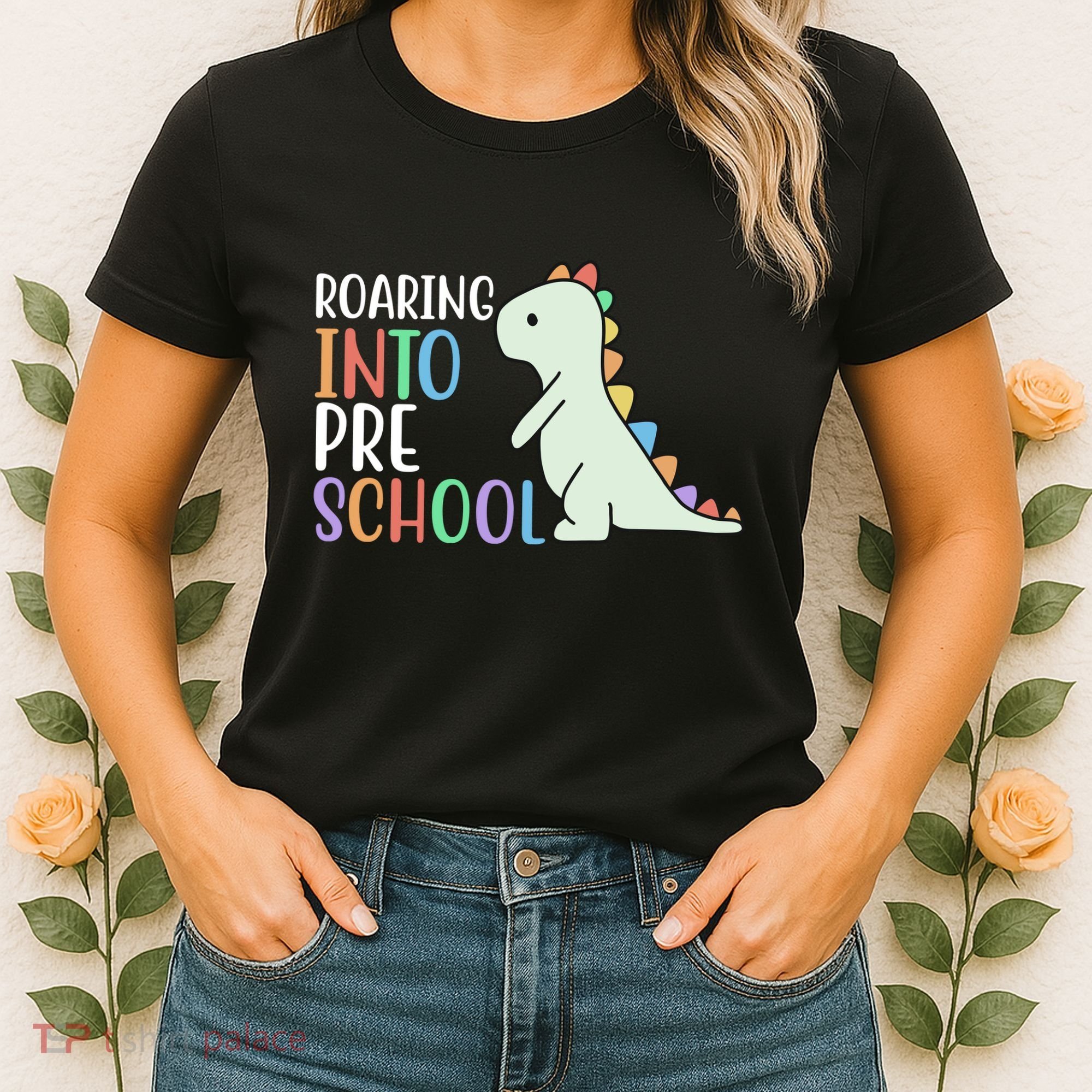 Roaring Into Pre School Cute Dinosaur Women's T-Shirt