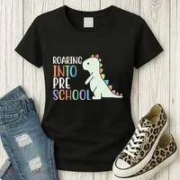 Roaring Into Pre School Cute Dinosaur Women's T-Shirt thumb 3