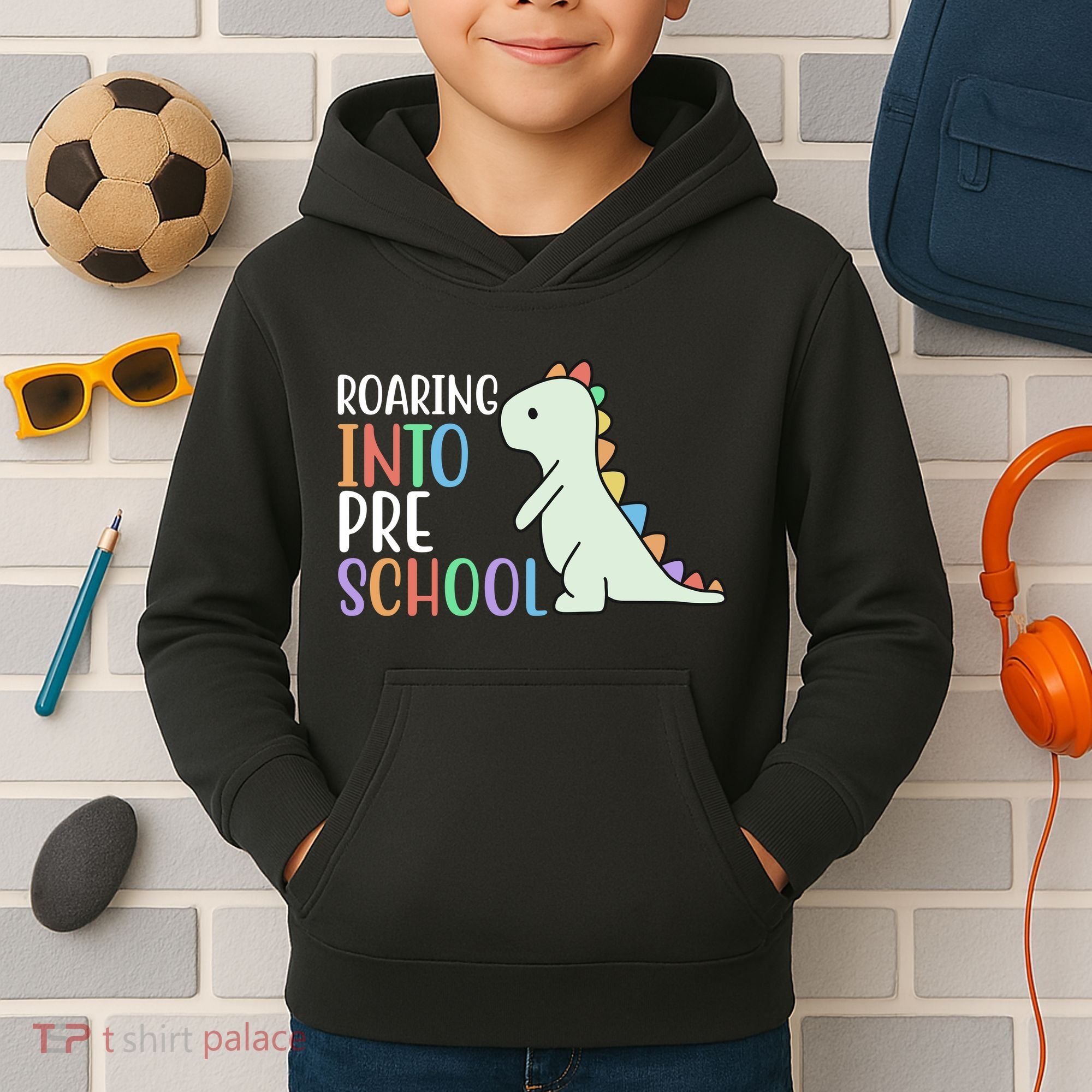 Roaring Into Pre School Cute Dinosaur Kids Hoodie