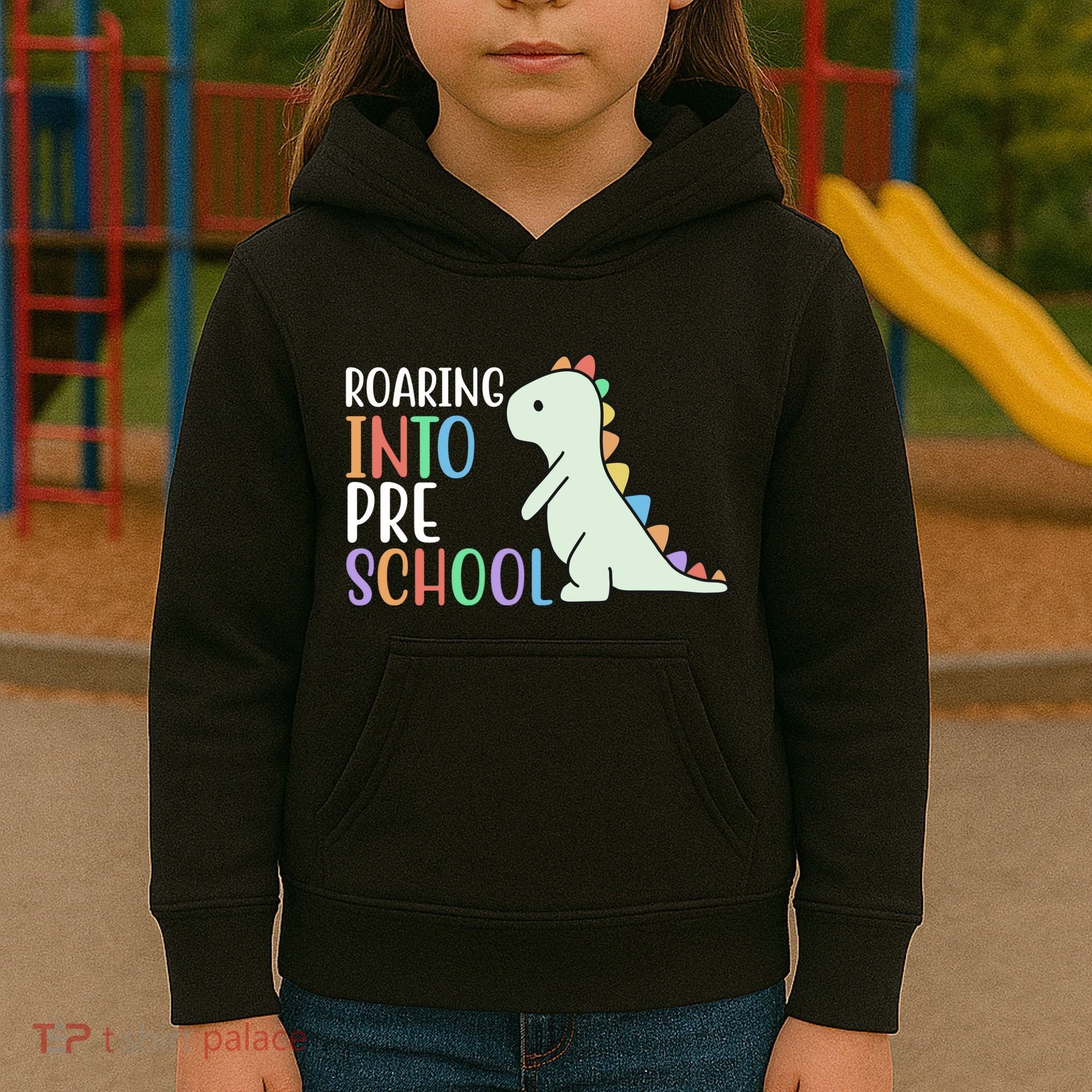 Roaring Into Pre School Cute Dinosaur Kids Hoodie