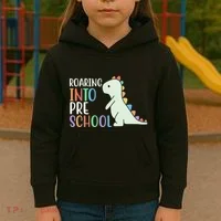 Roaring Into Pre School Cute Dinosaur Kids Hoodie thumb 3