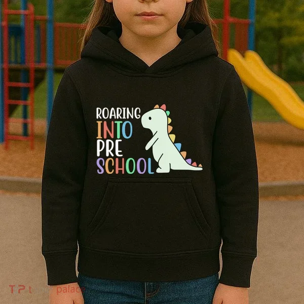 Roaring Into Pre School Cute Dinosaur Kids Hoodie