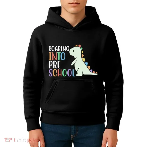 Roaring Into Pre School Cute Dinosaur Kids Hoodie