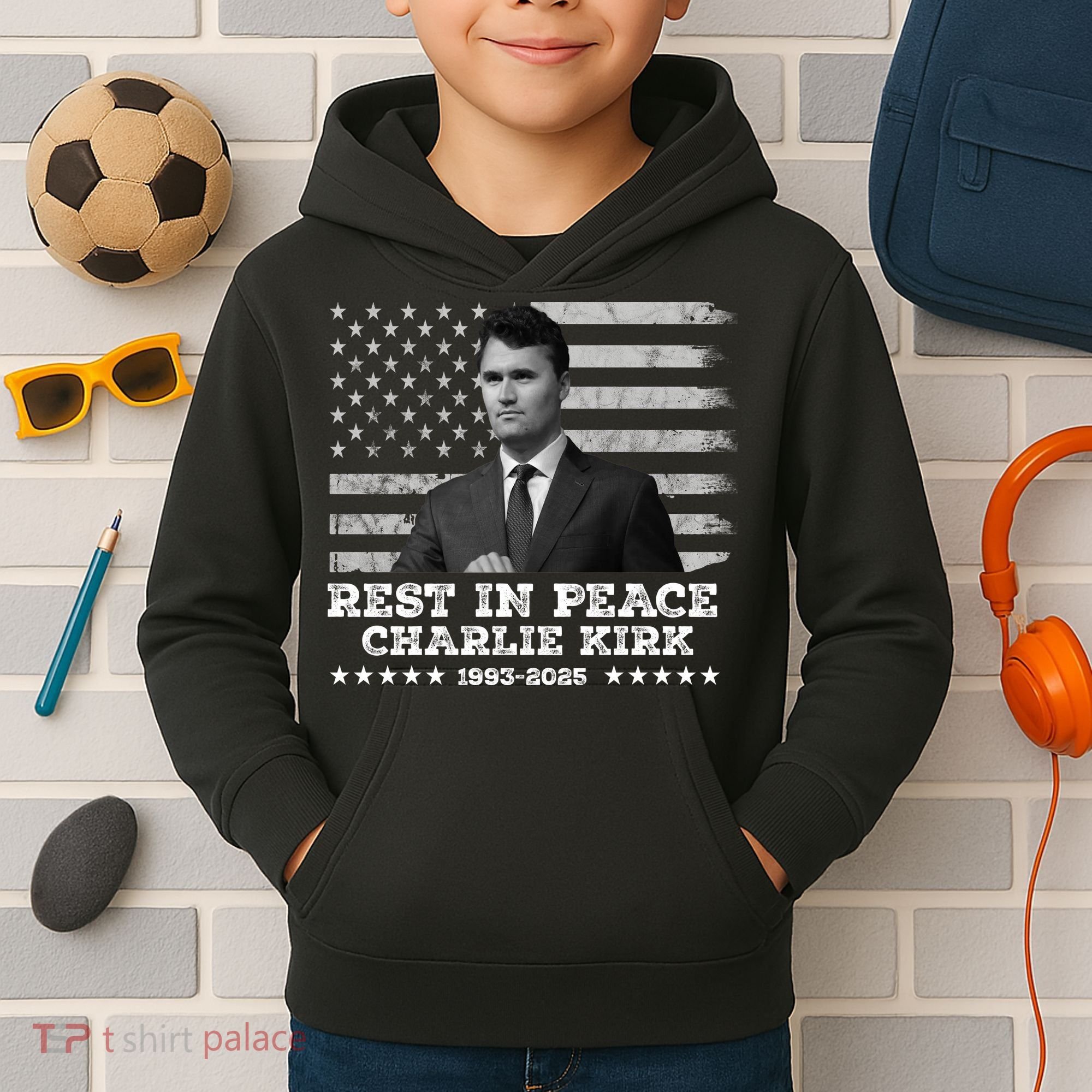 Rest In Peace Charlie Kirk Memorial Tribute 1993 2025 Kids Hoodie