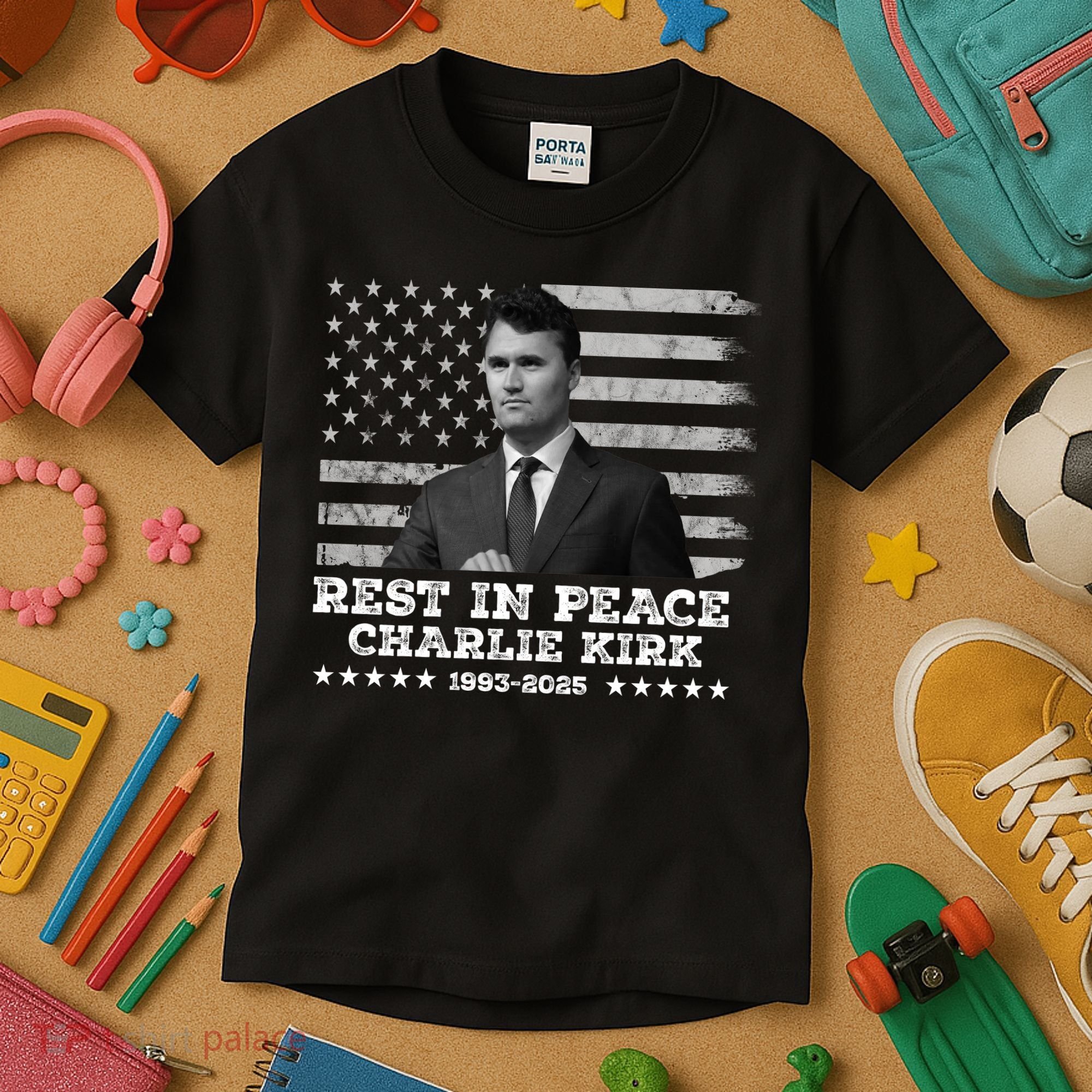 Rest In Peace Charlie Kirk Memorial Tribute 1993 2025 Kids T-Shirt