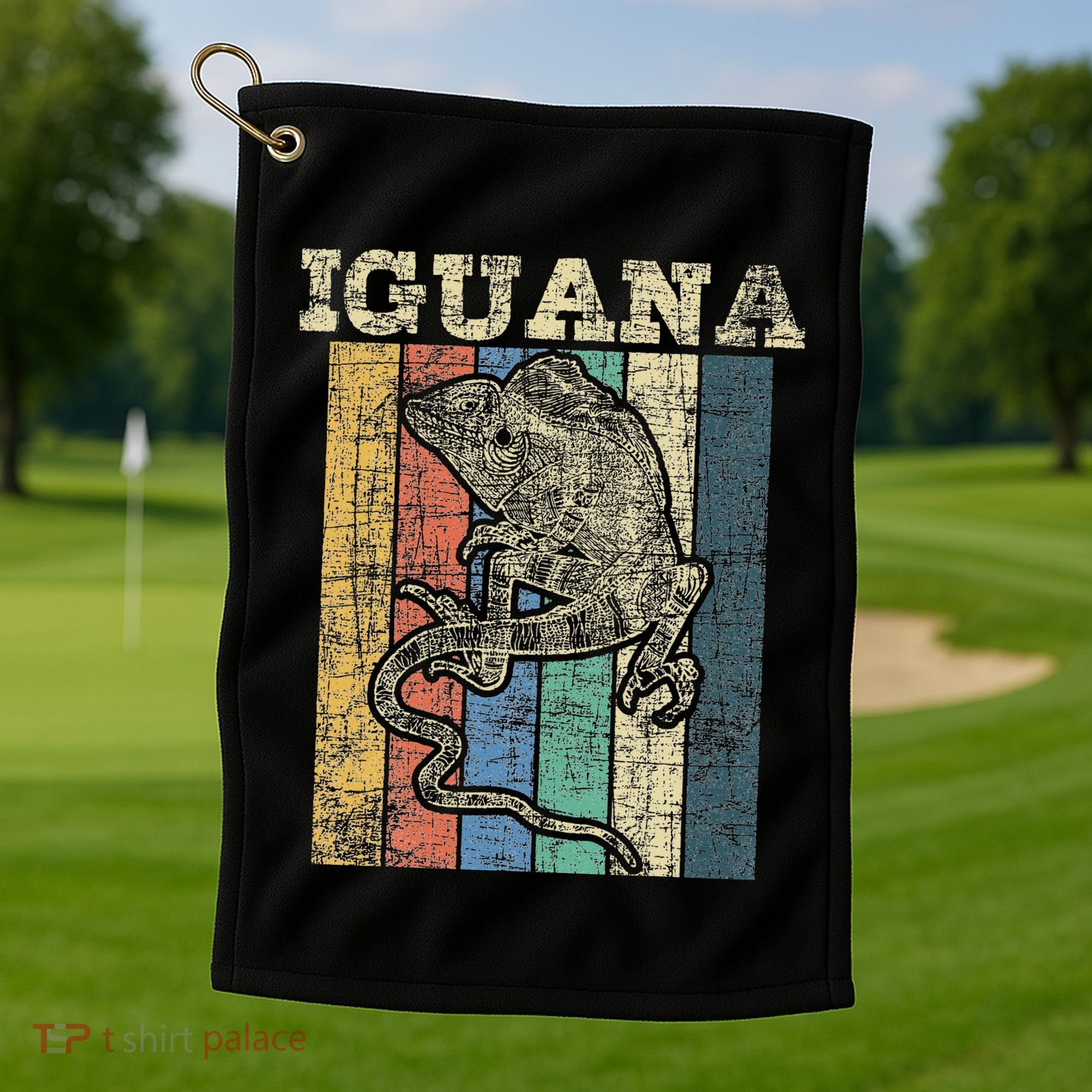 Retro Iguana Reptile Lover Herpetology Herpetologist Golf Towel