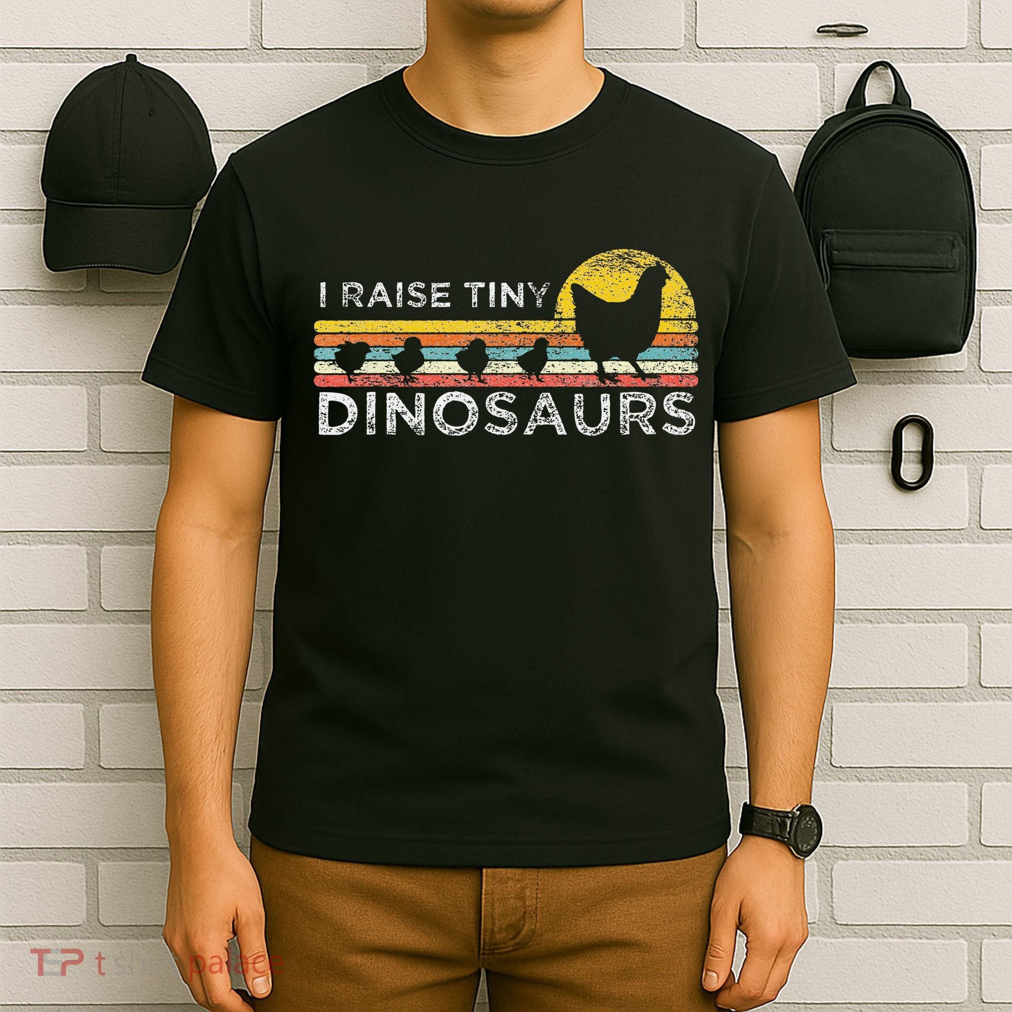 Retro I Raise Tiny Dinosaurs Chicken - Vintage Farmer T-Shirt