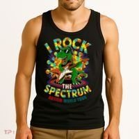 Rockstar I ROCK THE SPECTRUM Autism Awareness Mom Dad Tank Top thumb 3
