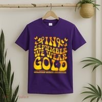 Retro In September We Wear Gold Childhood Cancer Awareness T-Shirt thumb 2