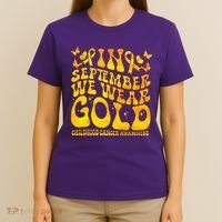 Retro In September We Wear Gold Childhood Cancer Awareness T-Shirt thumb 4