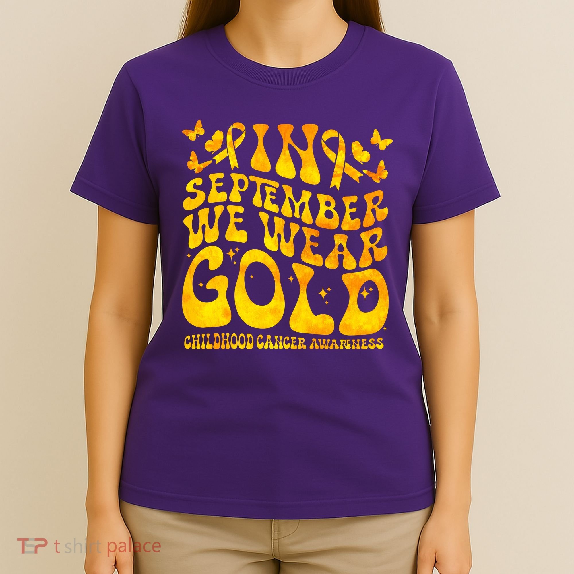 Retro In September We Wear Gold Childhood Cancer Awareness T-Shirt