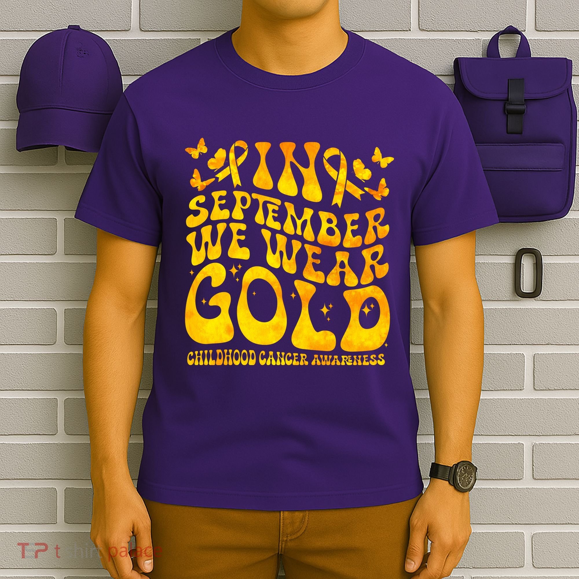 Retro In September We Wear Gold Childhood Cancer Awareness T-Shirt