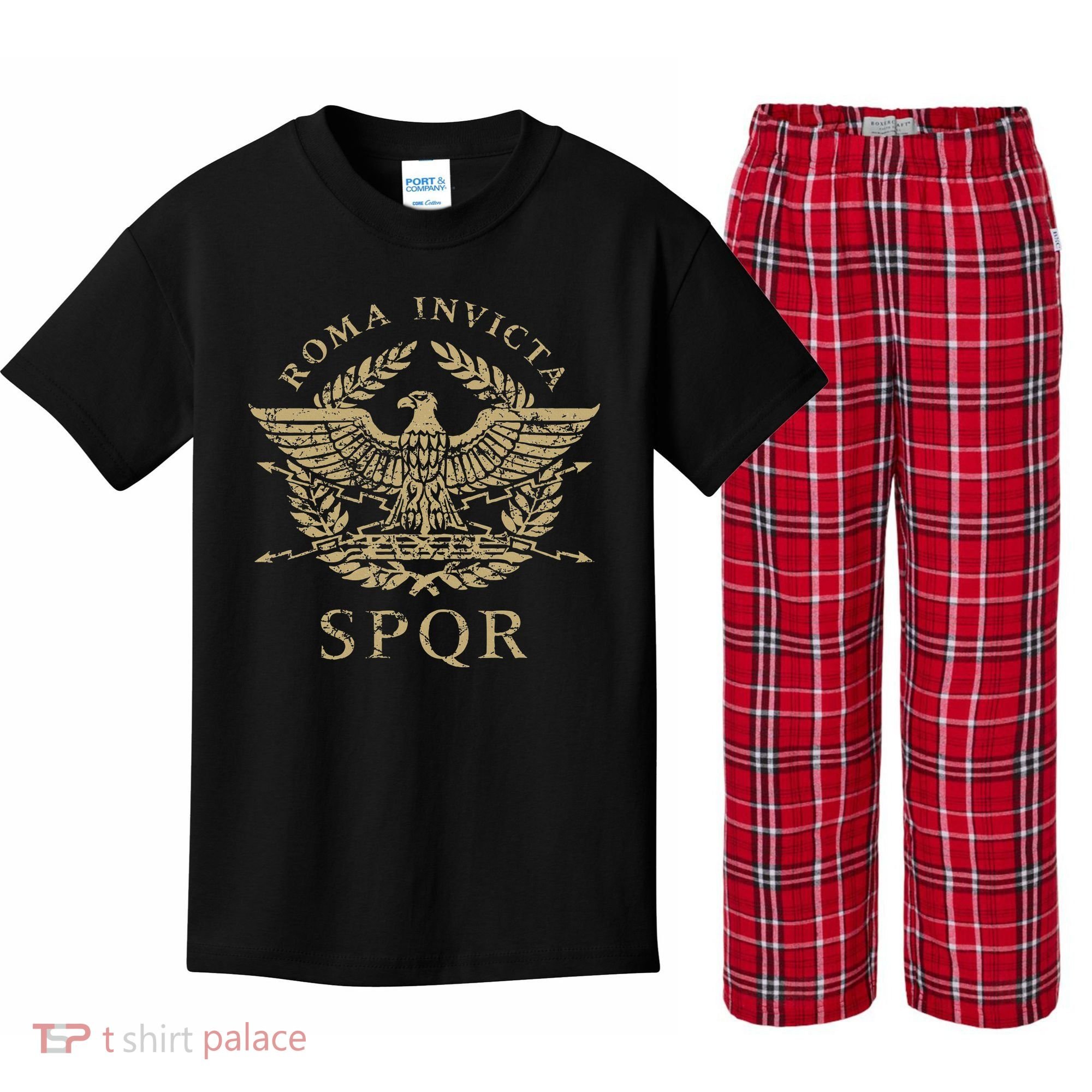 Roma Invicta Spqr Roman Eagle Distressed Kids Plaid Pajama Set