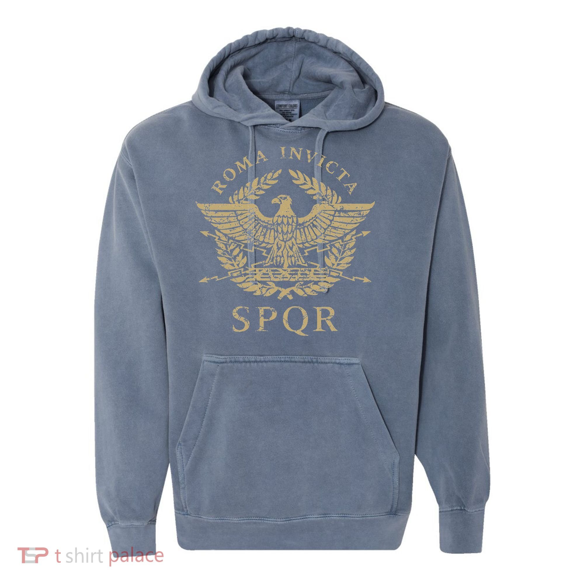 Roma Invicta Spqr Roman Eagle Distressed Comfort Colors Garment-Dyed Hooded Sweatshirt