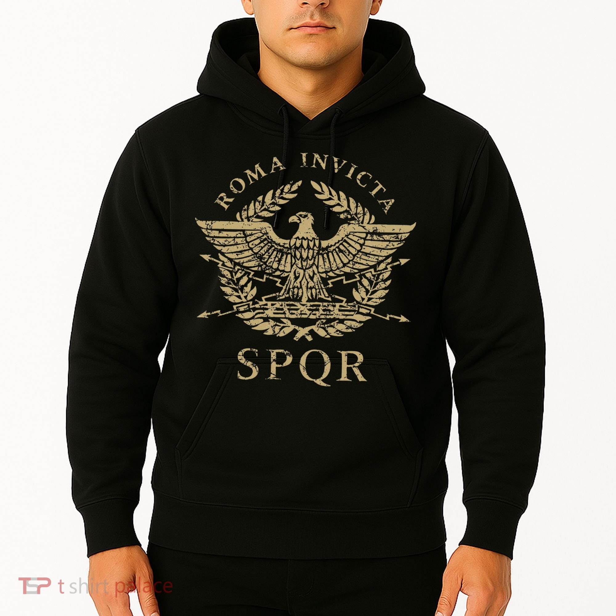 Roma Invicta Spqr Roman Eagle Distressed Hoodie
