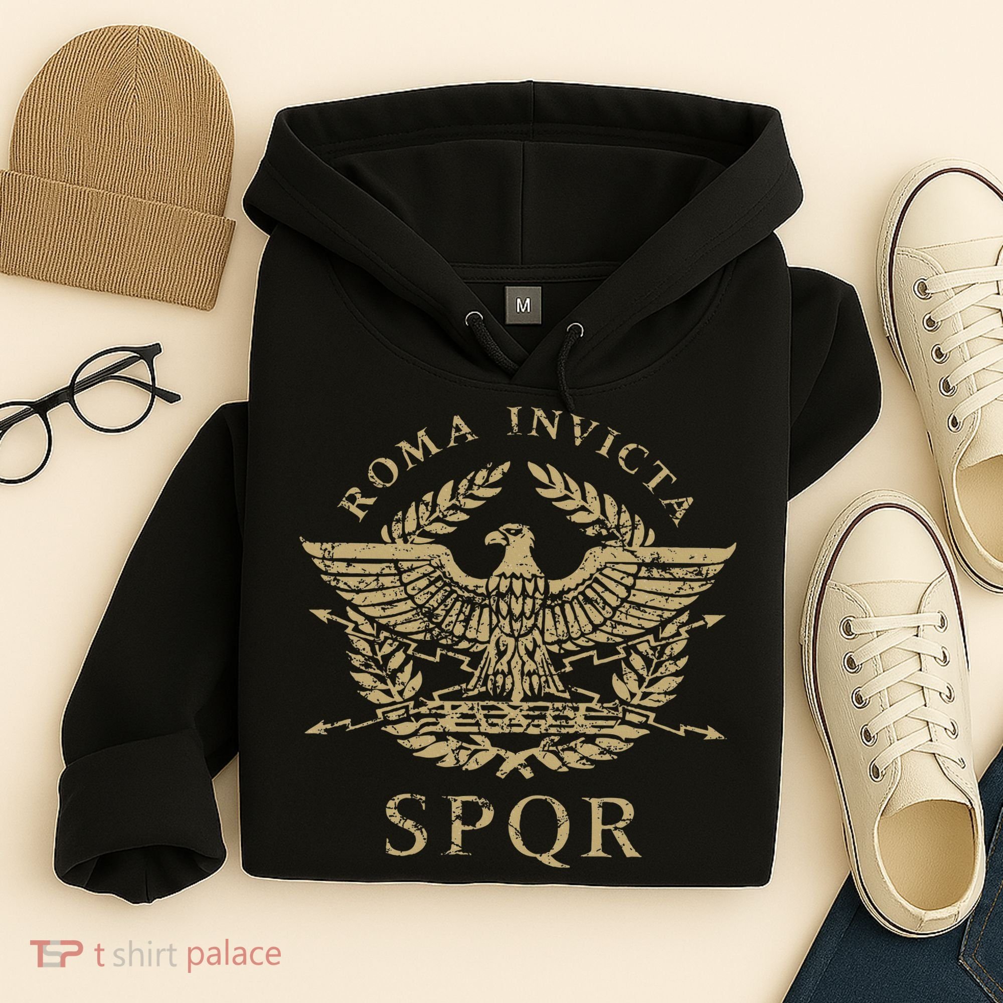 Roma Invicta Spqr Roman Eagle Distressed Hoodie