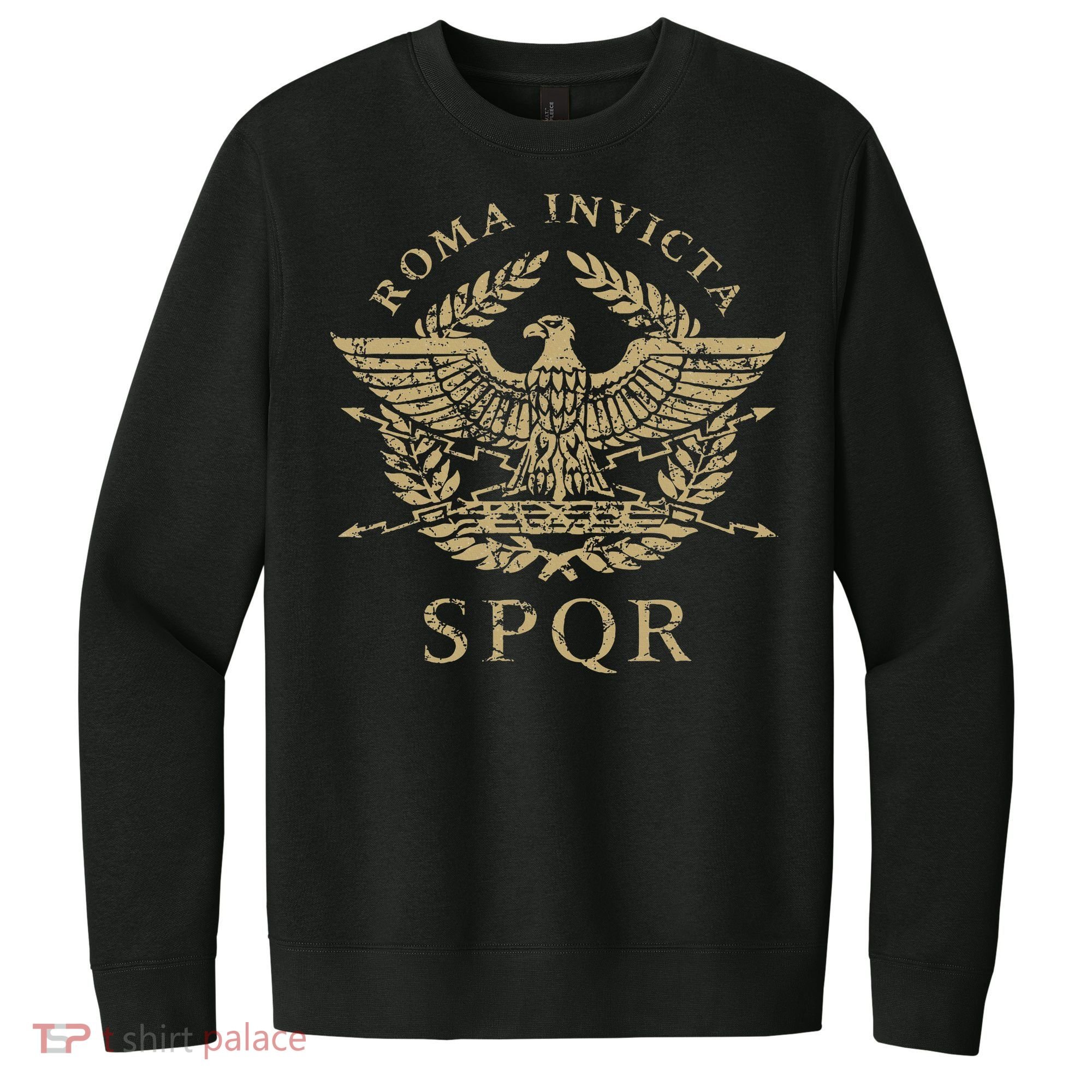Roma Invicta Spqr Roman Eagle Distressed V.I.T. Fleece Crew Sweatshirt