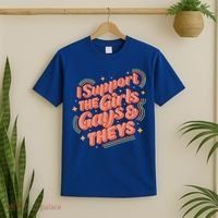 Retro I Support The Girl Gays And Theys Ally Pride Month T-Shirt thumb 2