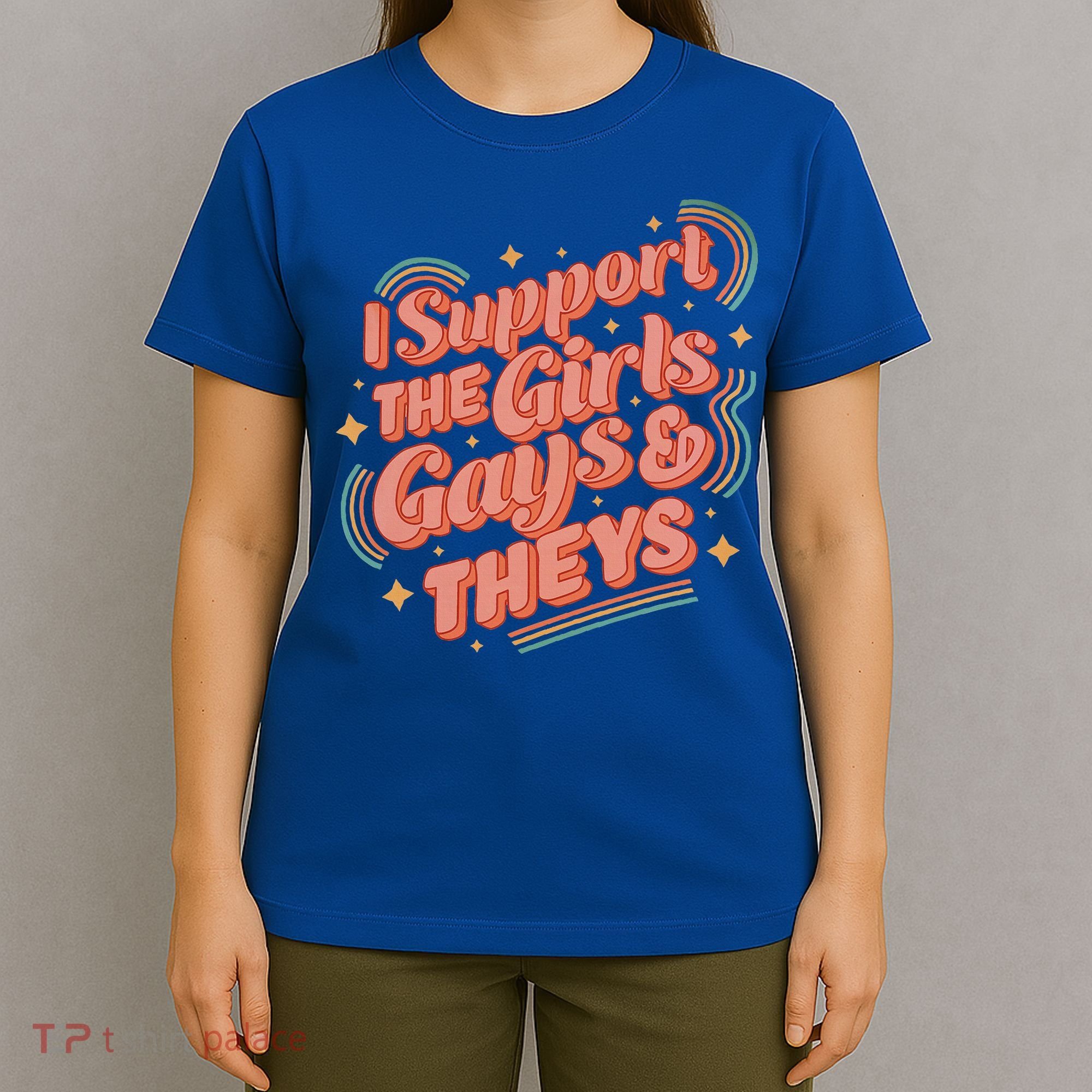 Retro I Support The Girl Gays And Theys Ally Pride Month T-Shirt