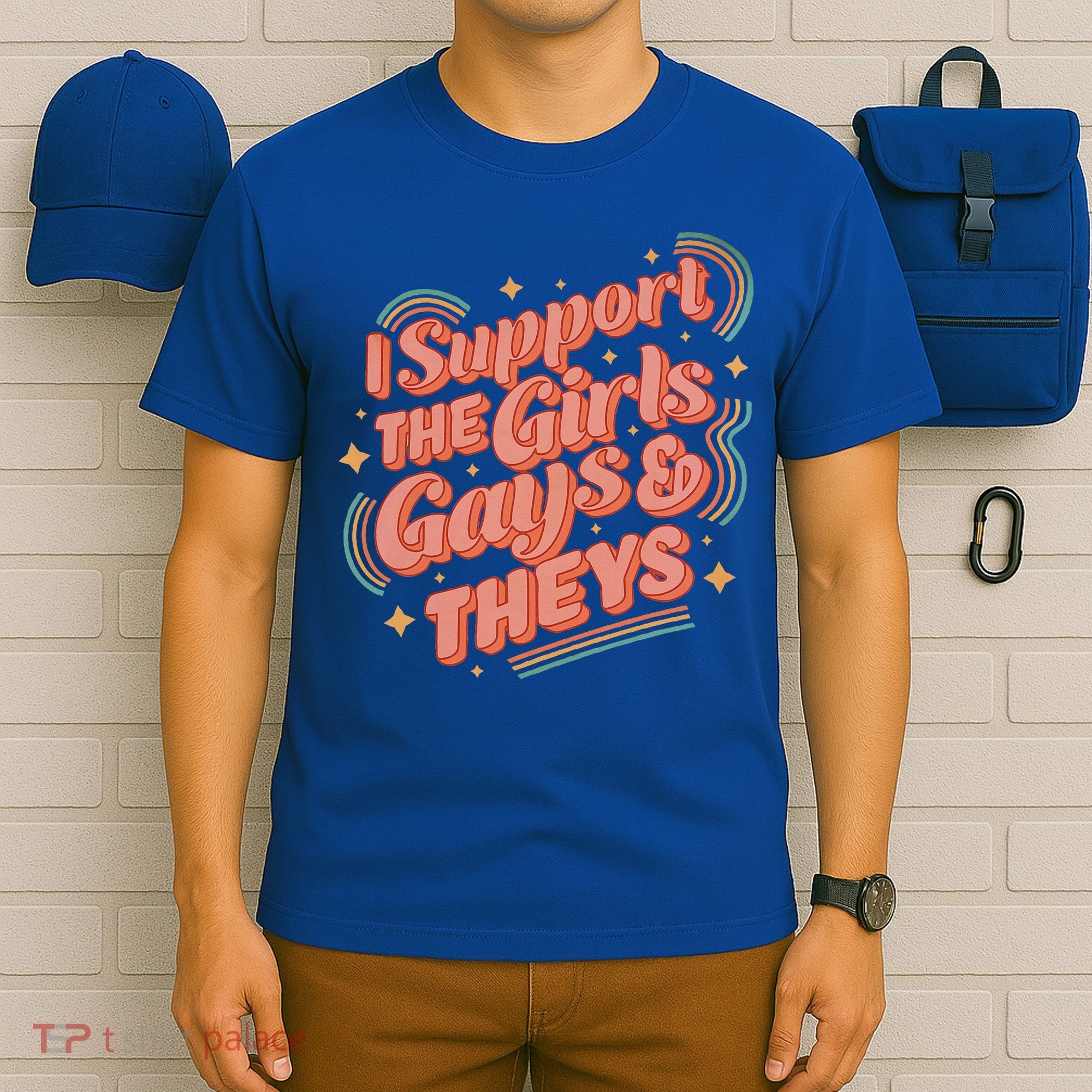 Retro I Support The Girl Gays And Theys Ally Pride Month T-Shirt