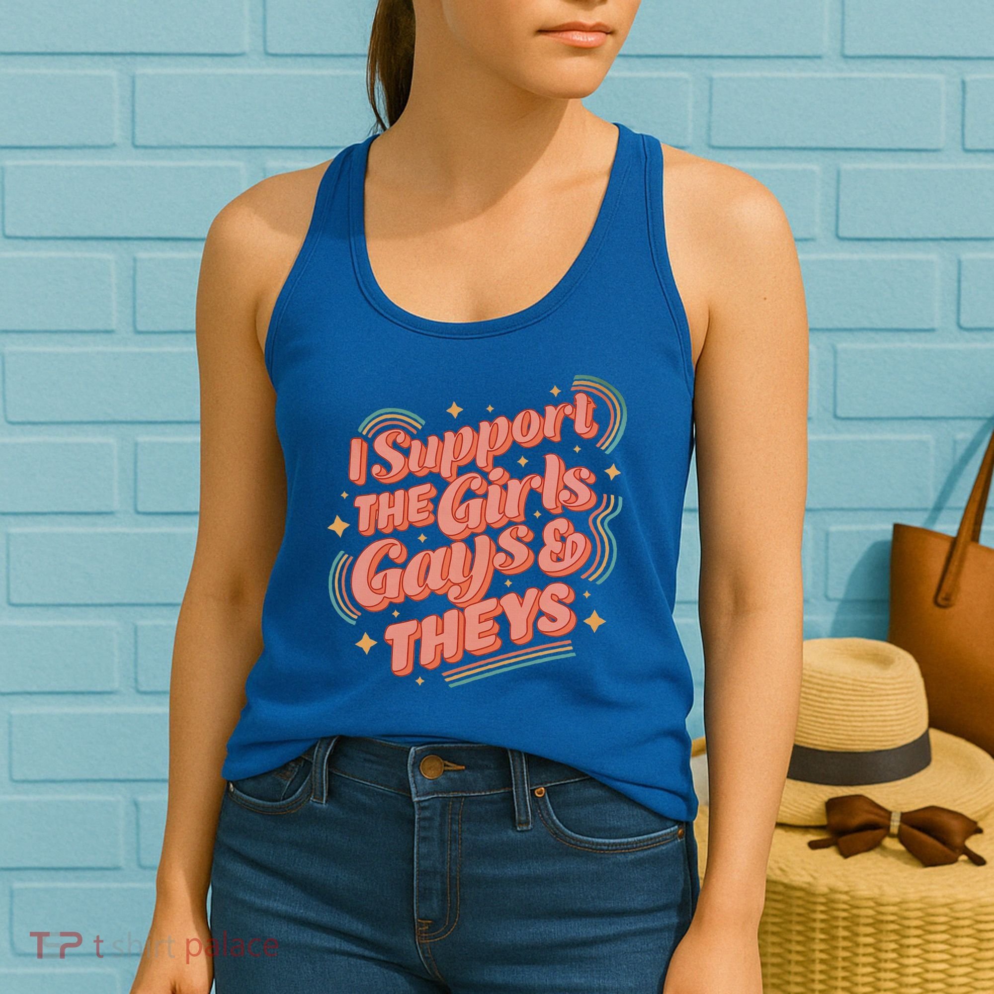 Retro I Support The Girl Gays And Theys Ally Pride Month Women's Tank Top