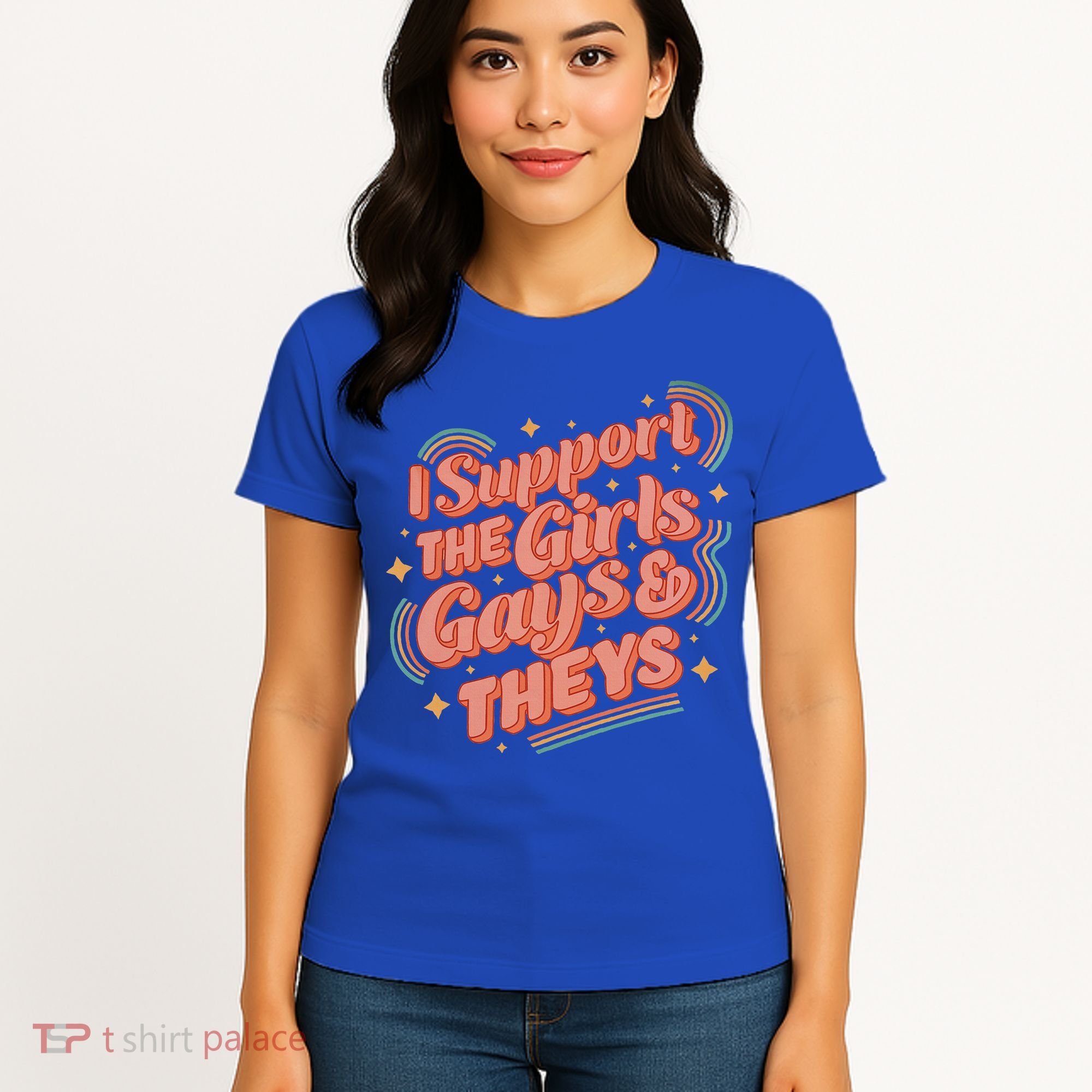 Retro I Support The Girl Gays And Theys Ally Pride Month Women's T-Shirt