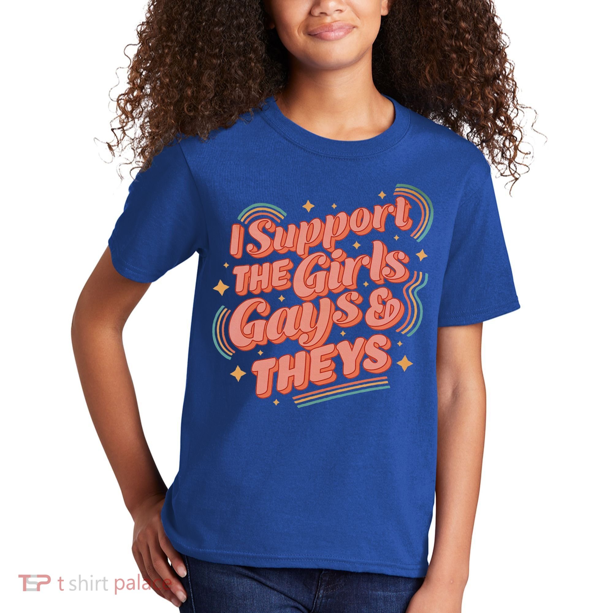 Retro I Support The Girl Gays And Theys Ally Pride Month Kids T-Shirt
