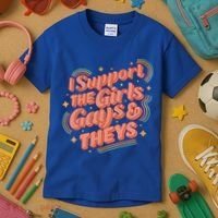 Retro I Support The Girl Gays And Theys Ally Pride Month Kids T-Shirt thumb 3