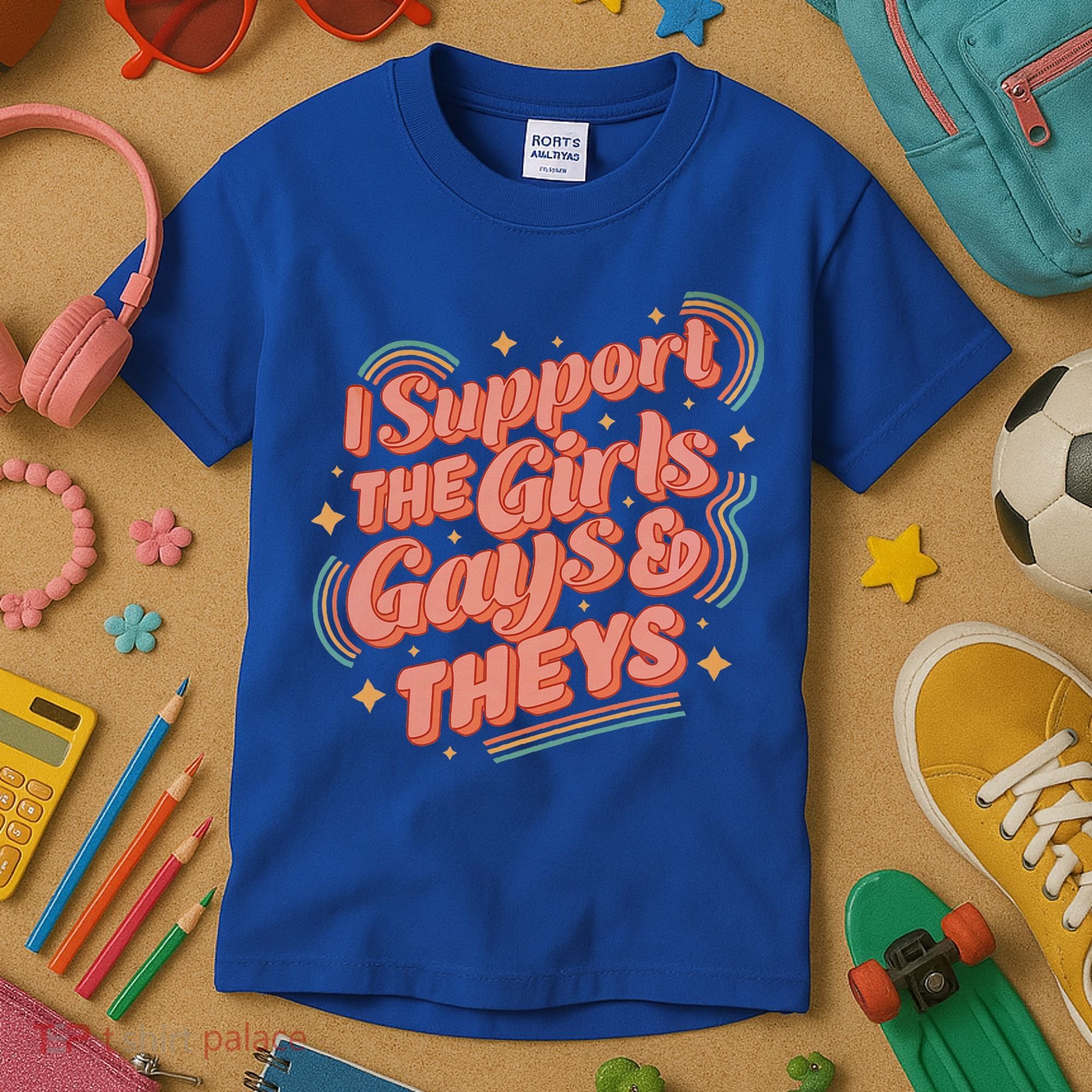 Retro I Support The Girl Gays And Theys Ally Pride Month Kids T-Shirt