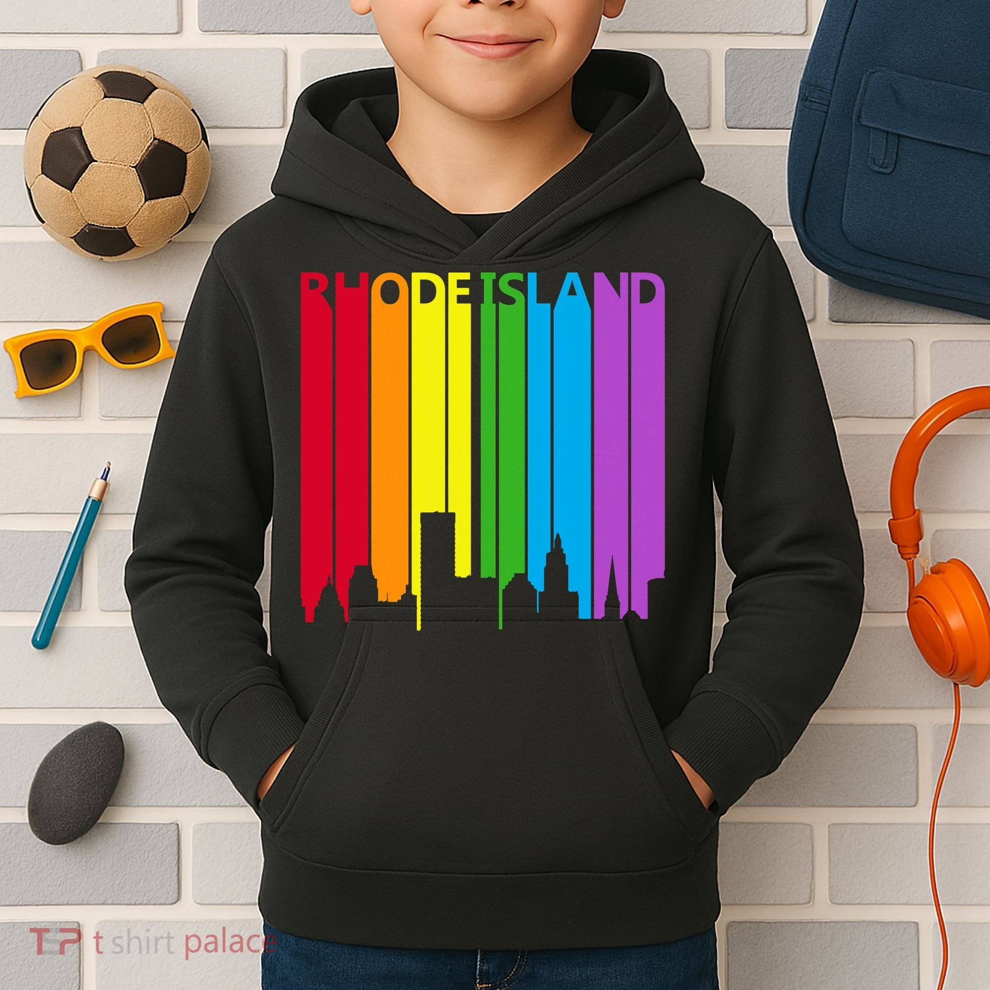 Rhode Island Skyline Lgbt Pride Kids Hoodie