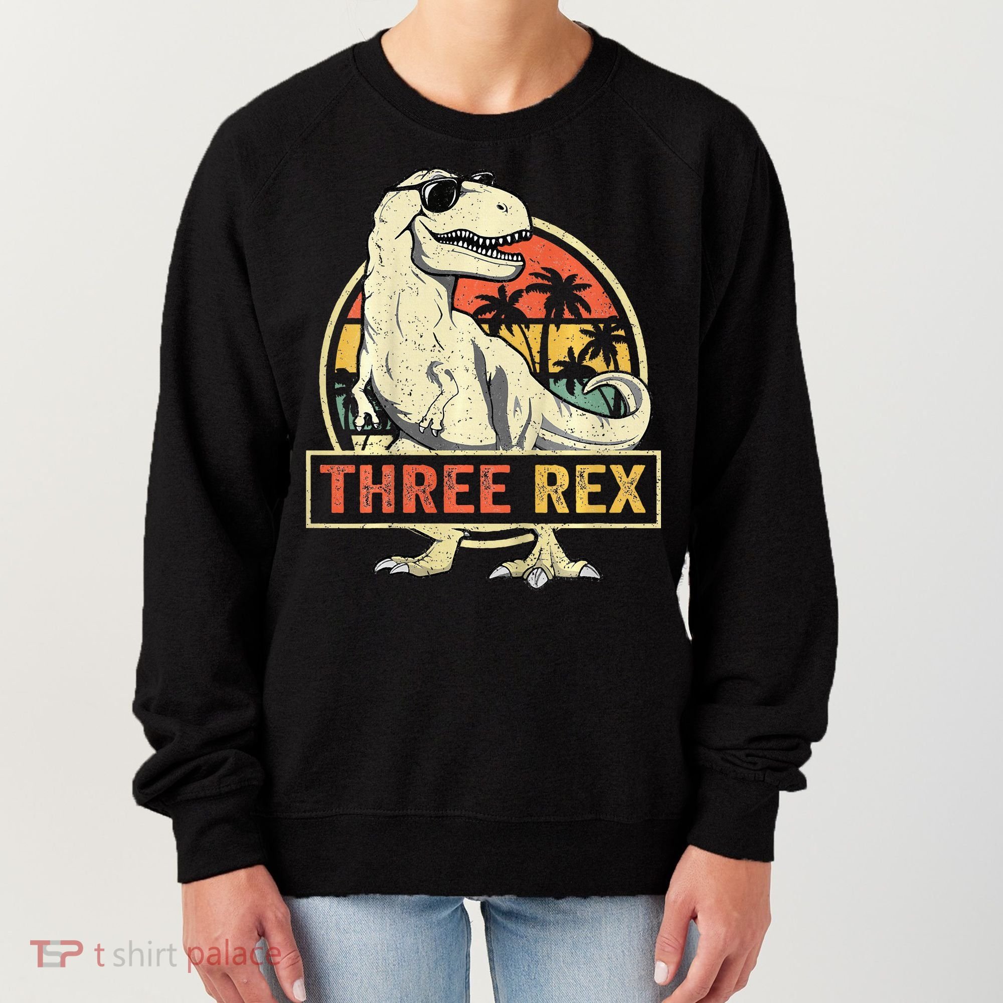 Roaring into Three Dinosaur Birthday Celebration Women's Sweatshirt