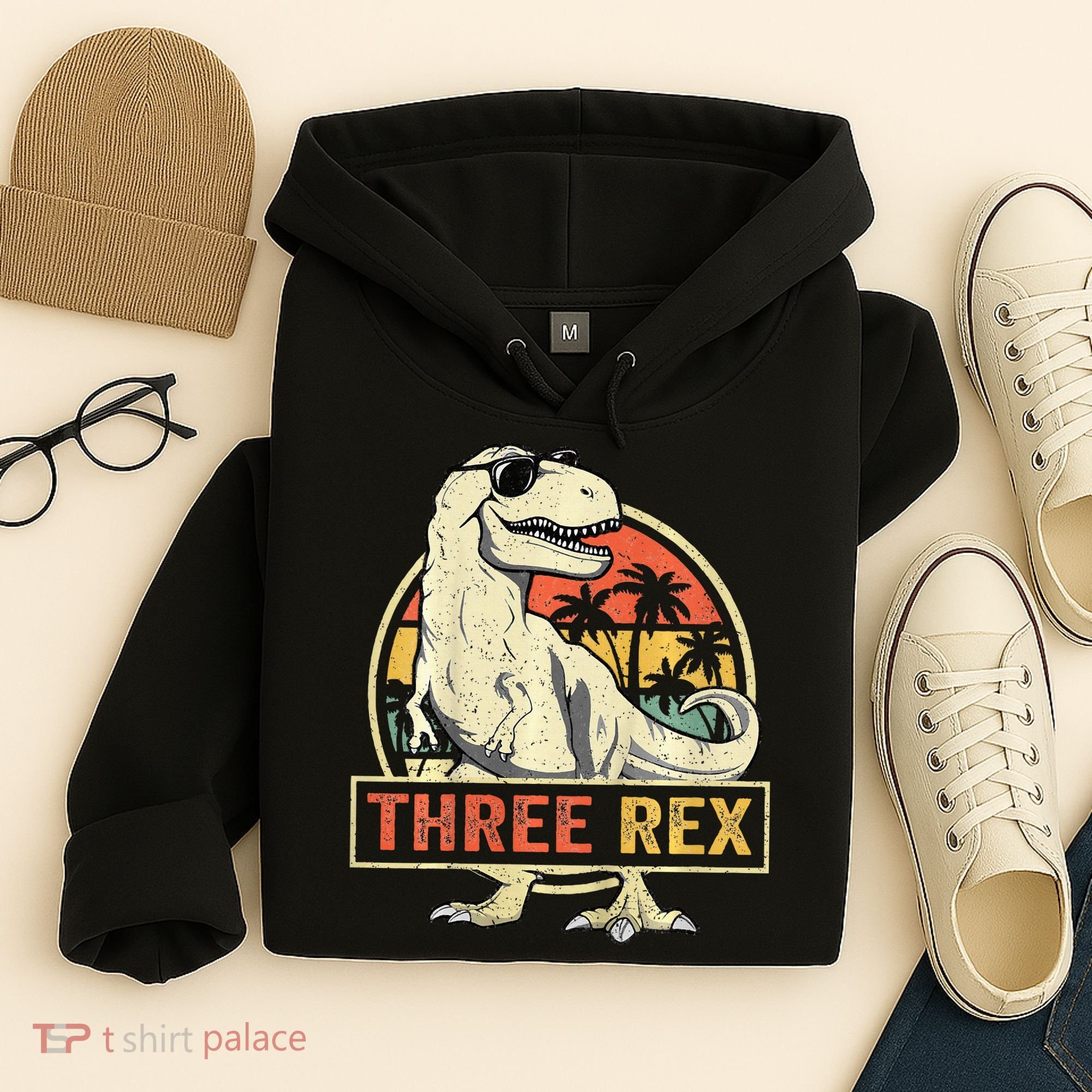Roaring into Three Dinosaur Birthday Celebration Hoodie