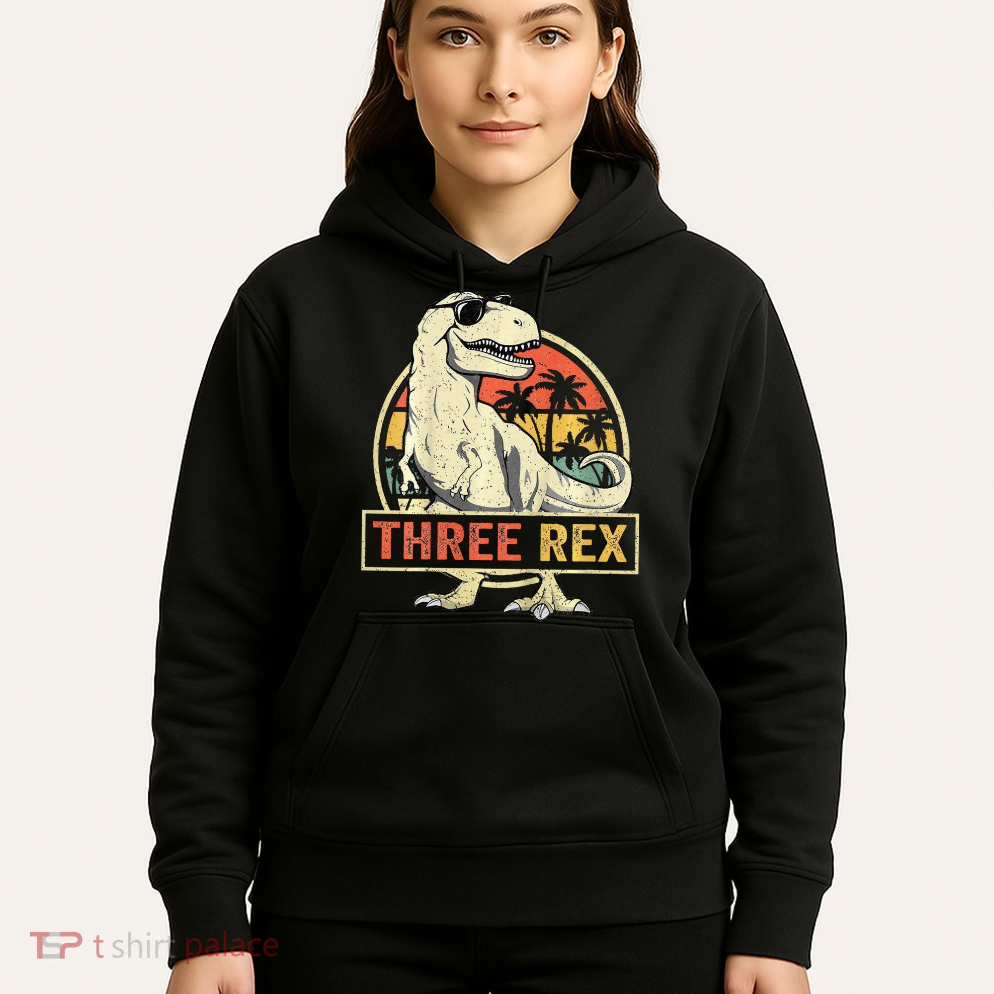 Roaring into Three Dinosaur Birthday Celebration Hoodie