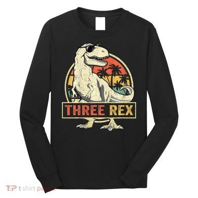 Roaring into Three Dinosaur Birthday Celebration Long Sleeve Shirt