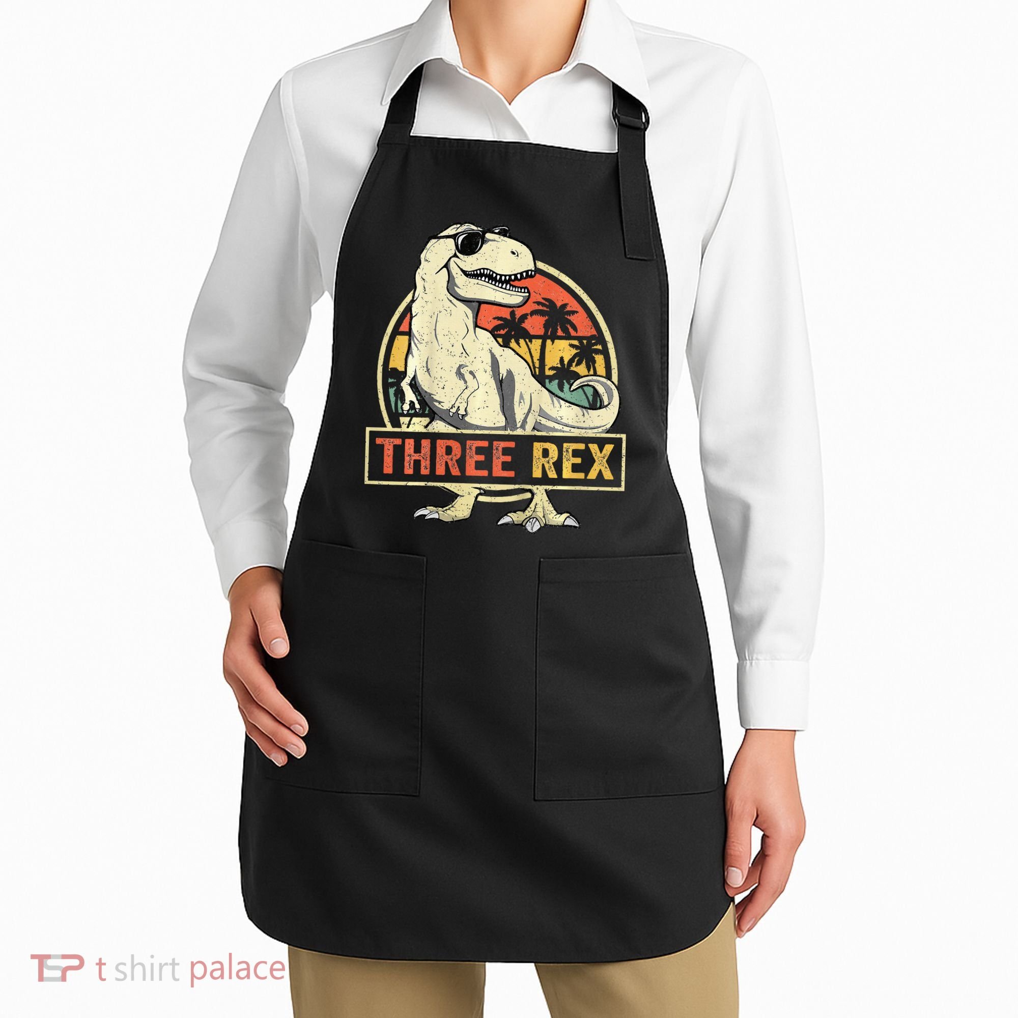 Roaring into Three Dinosaur Birthday Celebration Apron