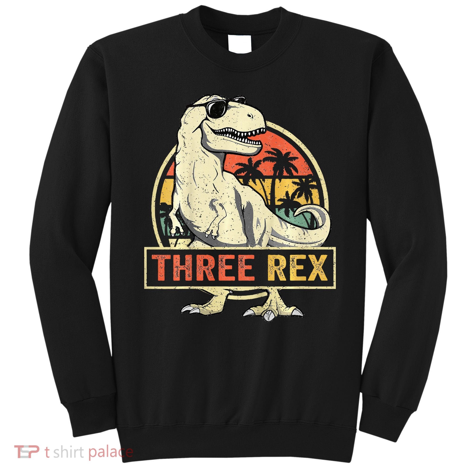 Roaring into Three Dinosaur Birthday Celebration Sweatshirt