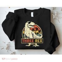 Roaring into Three Dinosaur Birthday Celebration Sweatshirt thumb 2