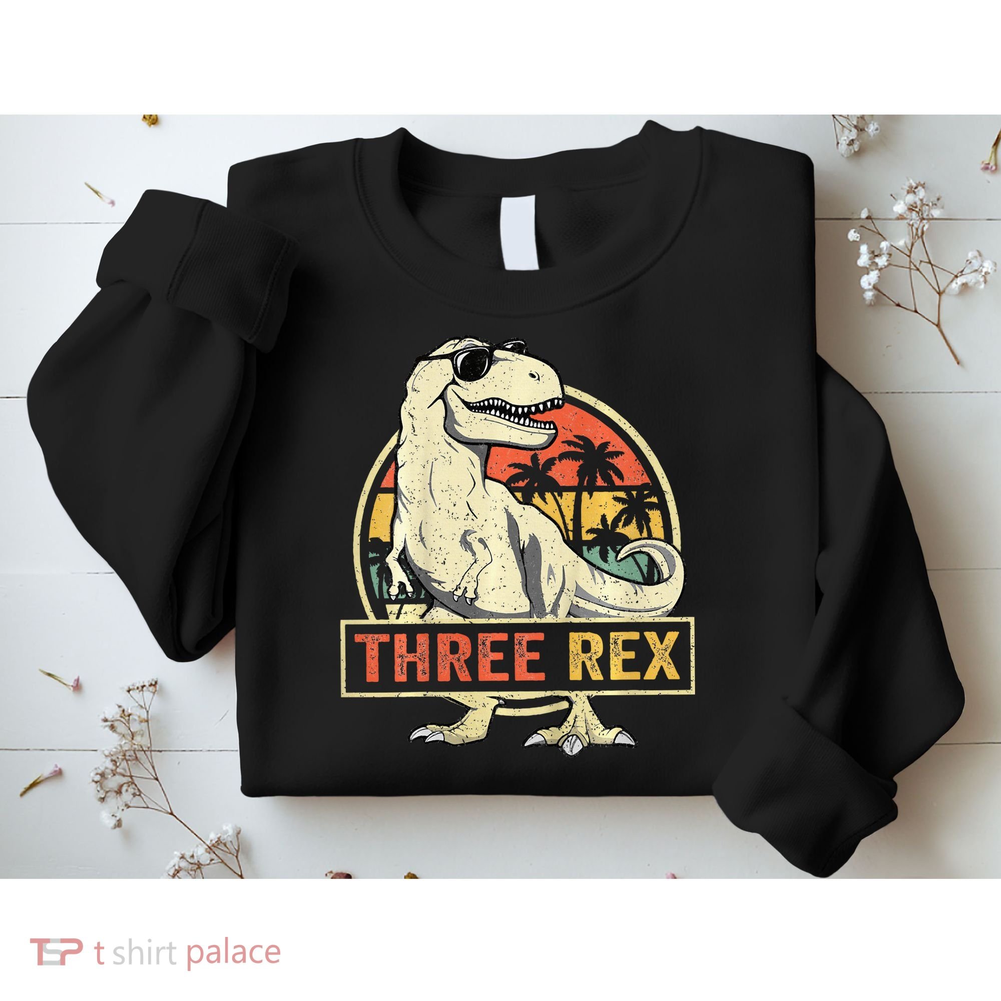 Roaring into Three Dinosaur Birthday Celebration Sweatshirt