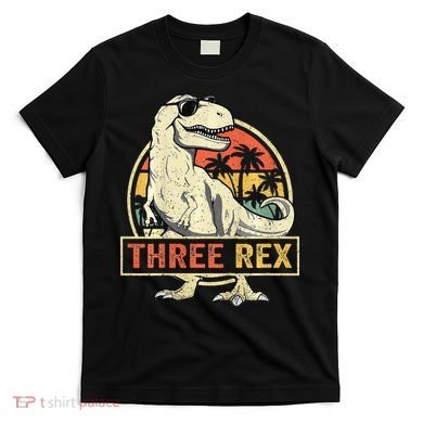 Roaring into Three Dinosaur Birthday Celebration T-Shirt