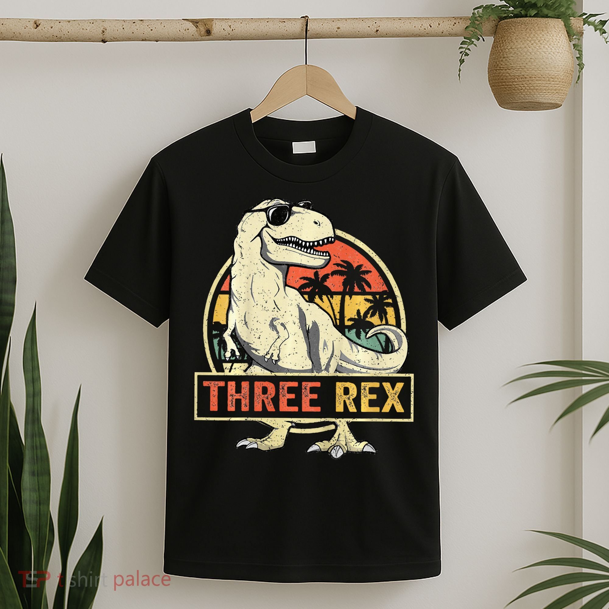 Roaring into Three Dinosaur Birthday Celebration T-Shirt