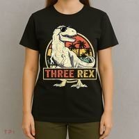 Roaring into Three Dinosaur Birthday Celebration T-Shirt thumb 4