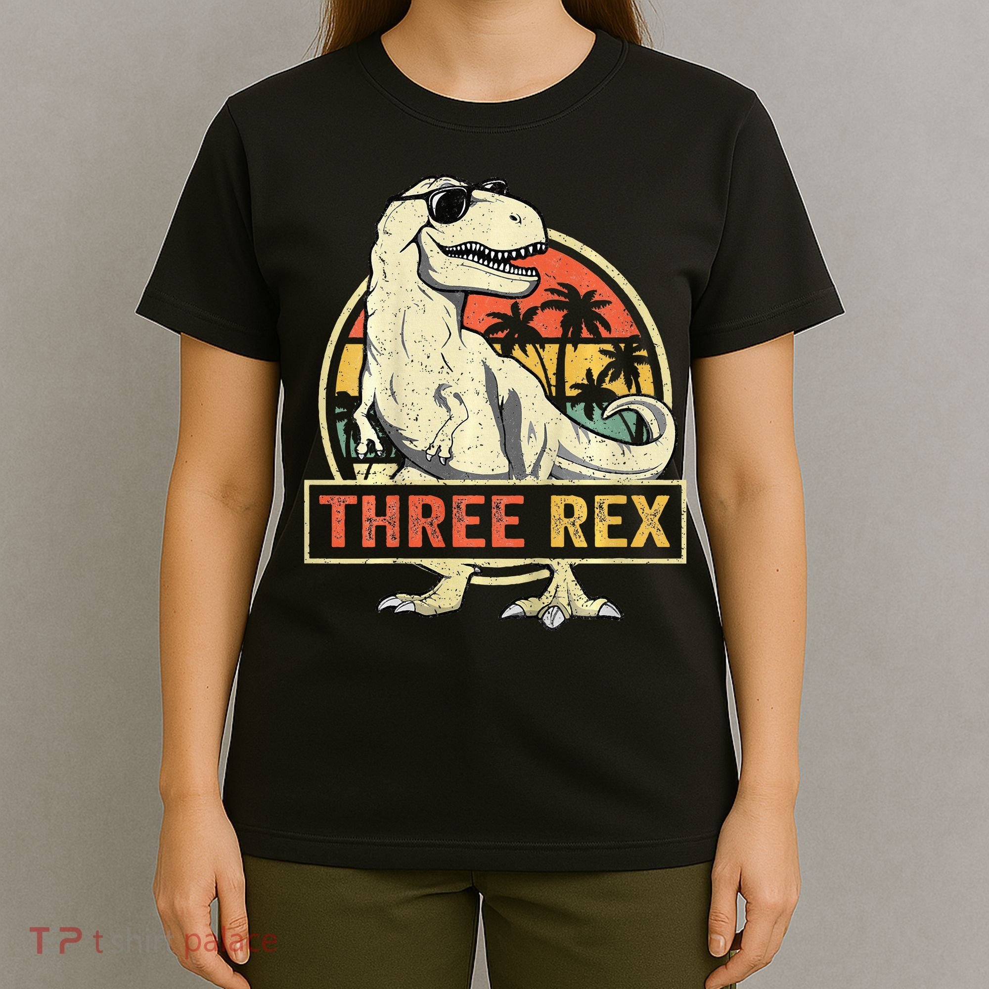 Roaring into Three Dinosaur Birthday Celebration T-Shirt