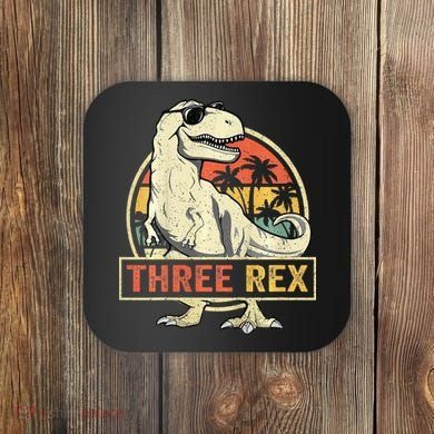 Roaring into Three Dinosaur Birthday Celebration Coaster