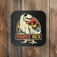 Roaring into Three Dinosaur Birthday Celebration Coaster thumb 0