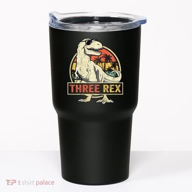 Roaring into Three Dinosaur Birthday Celebration Tumbler