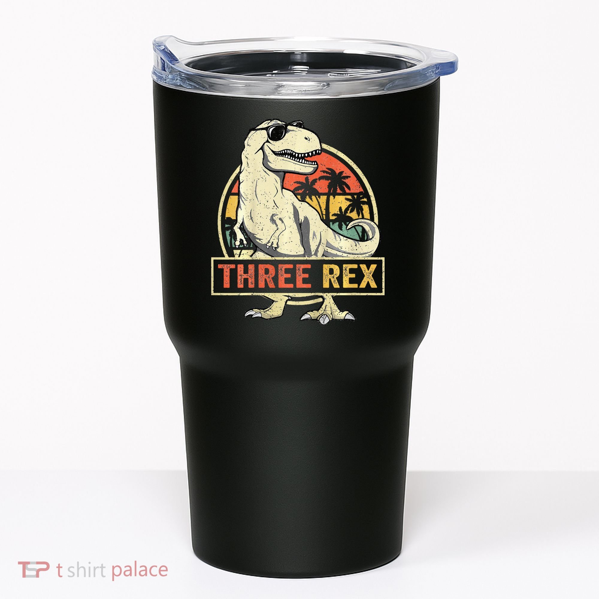 Roaring into Three Dinosaur Birthday Celebration Tumbler