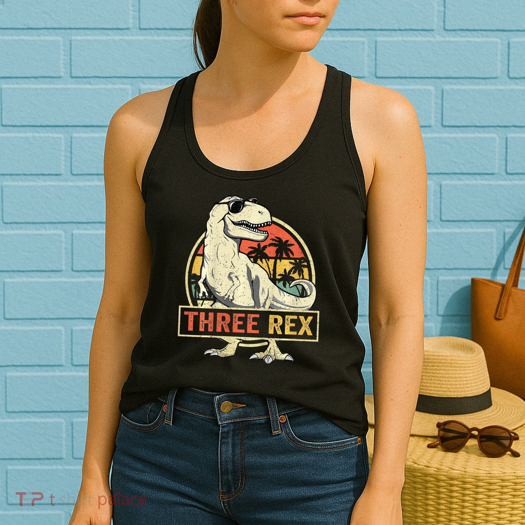 Roaring into Three Dinosaur Birthday Celebration Women's Tank Top