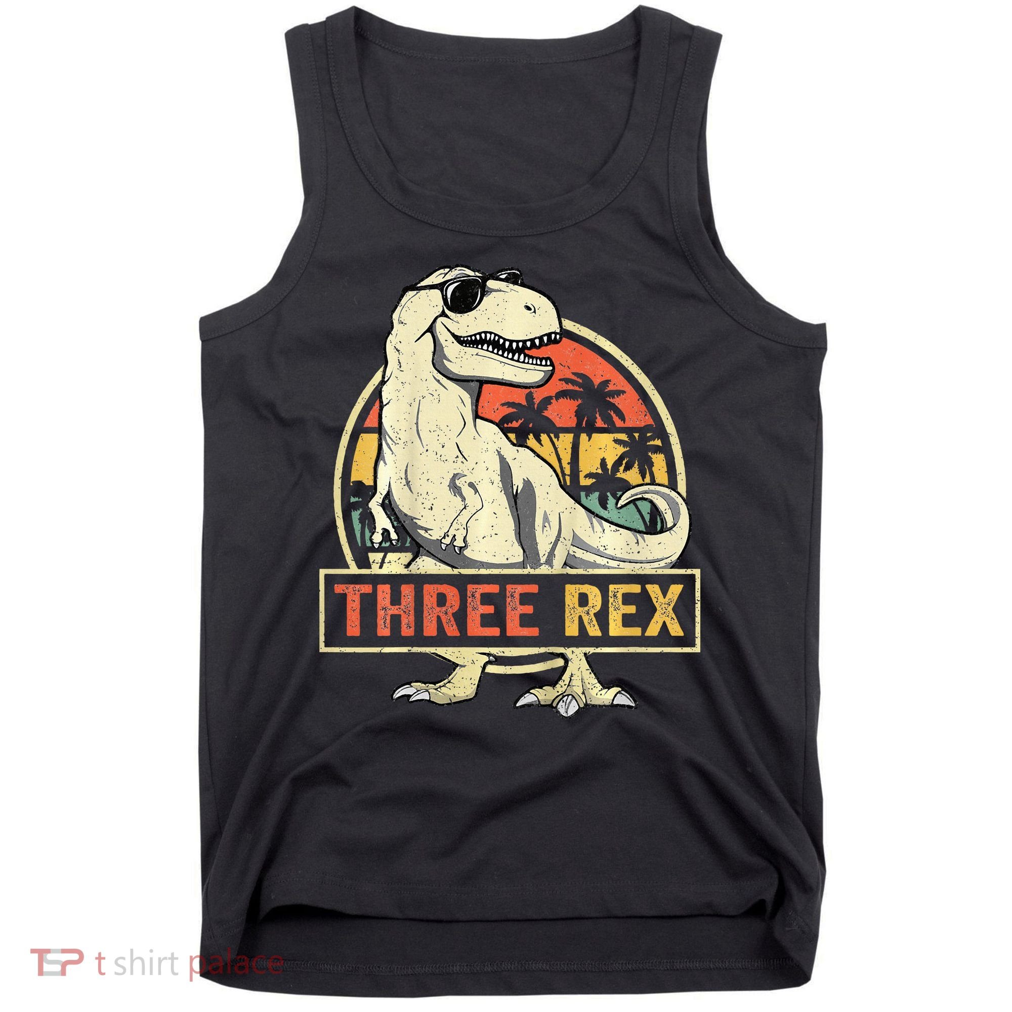 Roaring into Three Dinosaur Birthday Celebration Tank Top