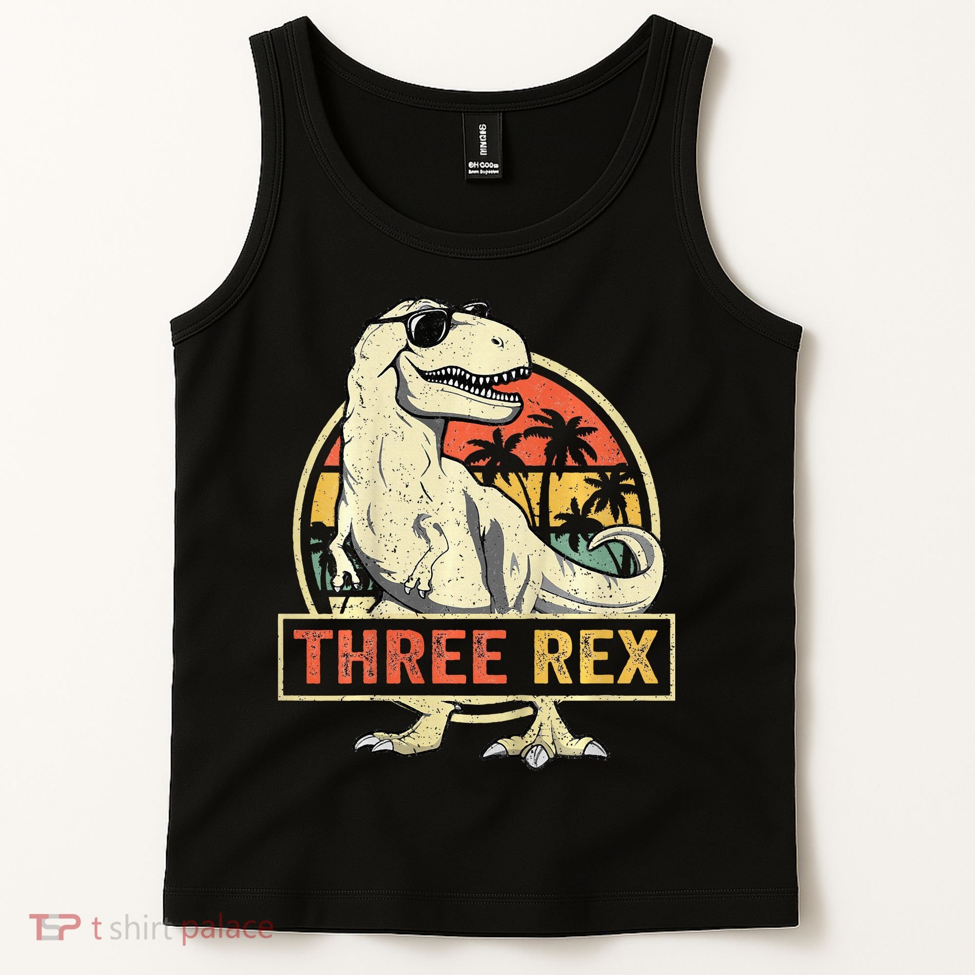 Roaring into Three Dinosaur Birthday Celebration Tank Top
